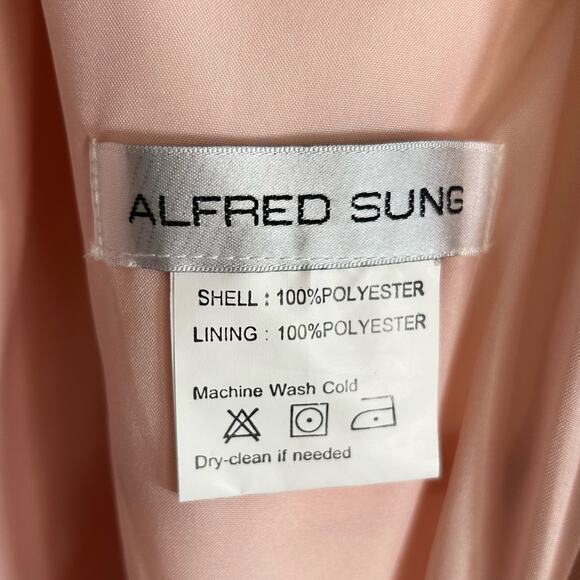 ALFRED SUNG High Low Satin Twill V Neck Dress in Blush - Picture 6 of 8